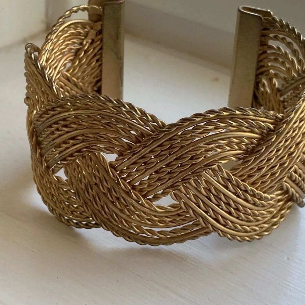 Gold Tone Rope Braided Cuff Bracelet